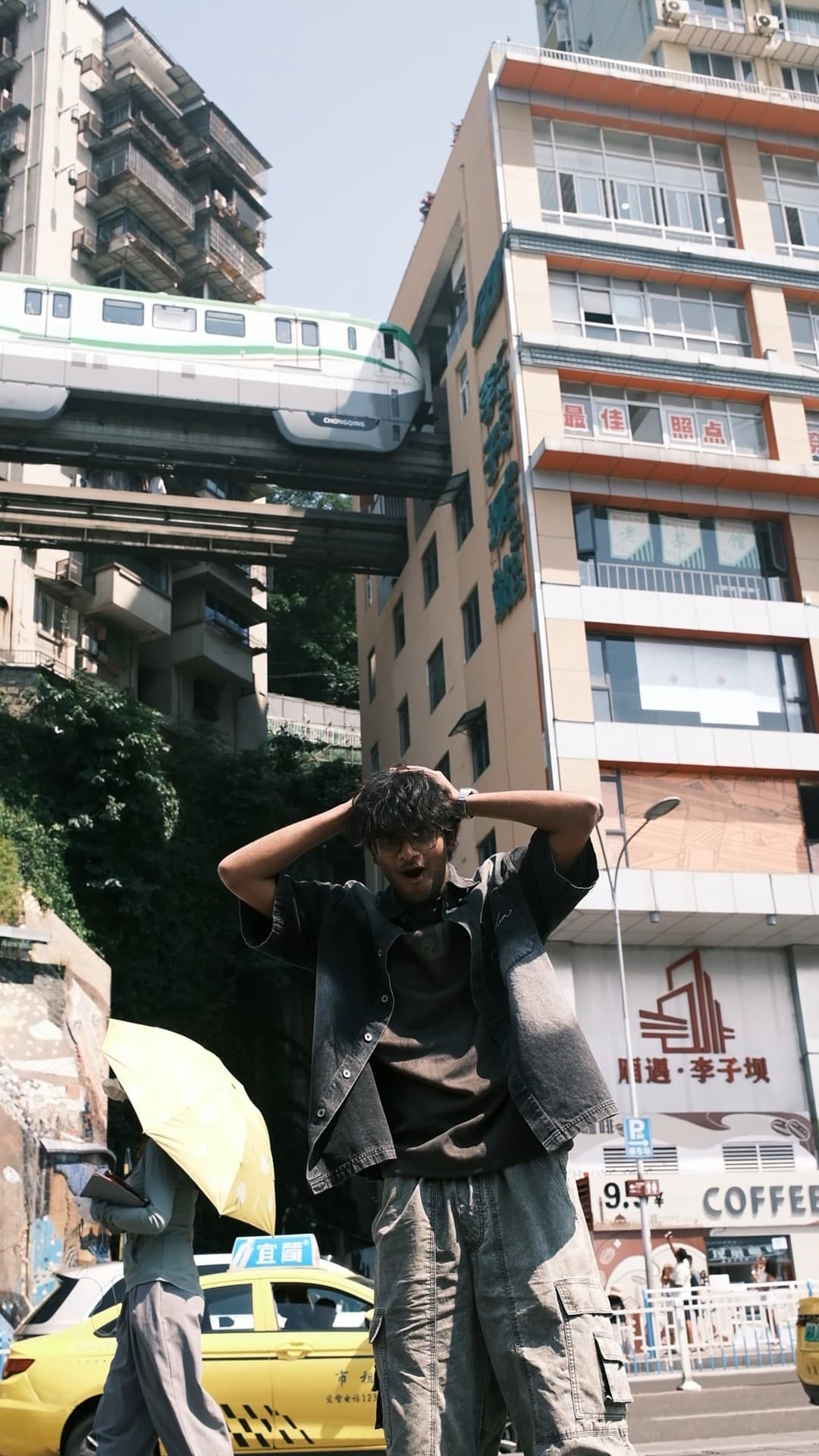 Chongqing monorail passing through a residential building